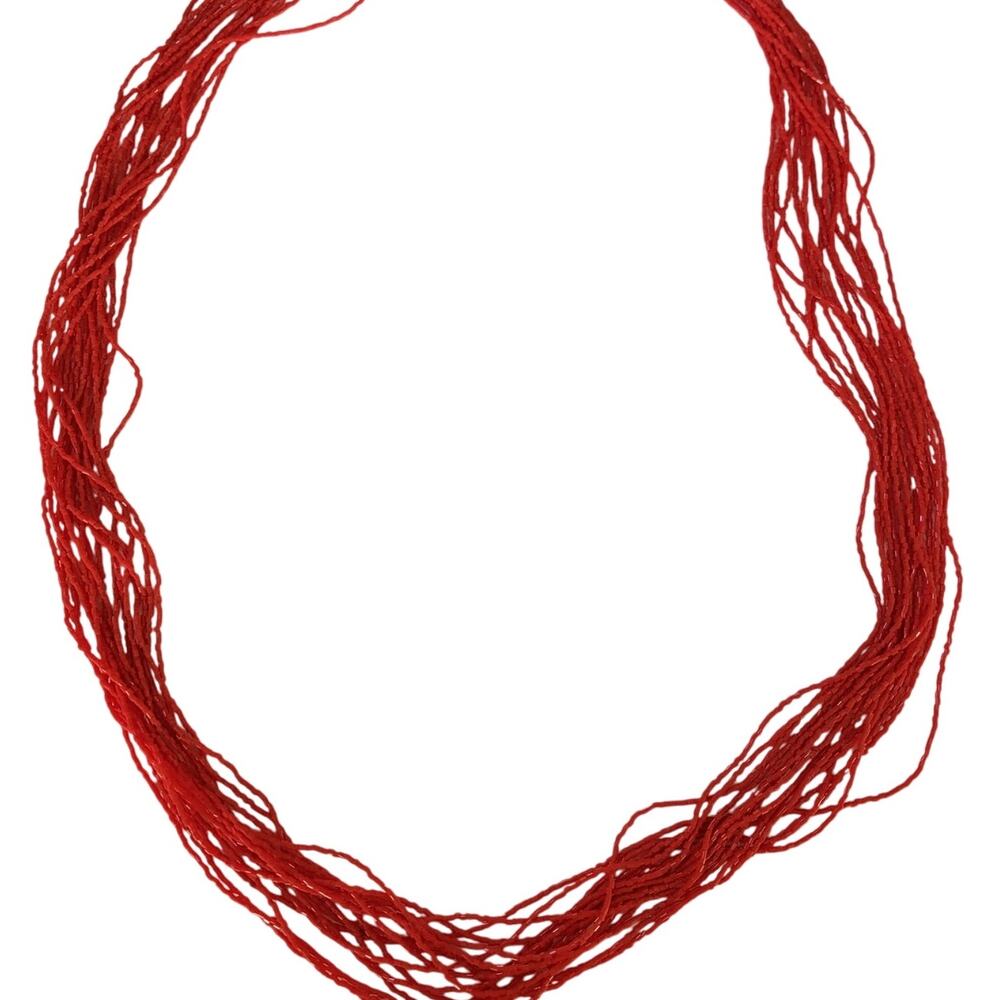 Vintage Oxblood Red Coral Heishi Tubes Natural Multi Strand Bead Necklace